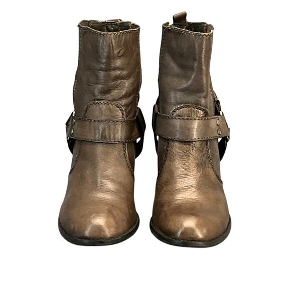 Arturo Chiang Brown Leather Buckle Strap Western Heeled Ankle Boot Women 8M - Picture 6 of 10